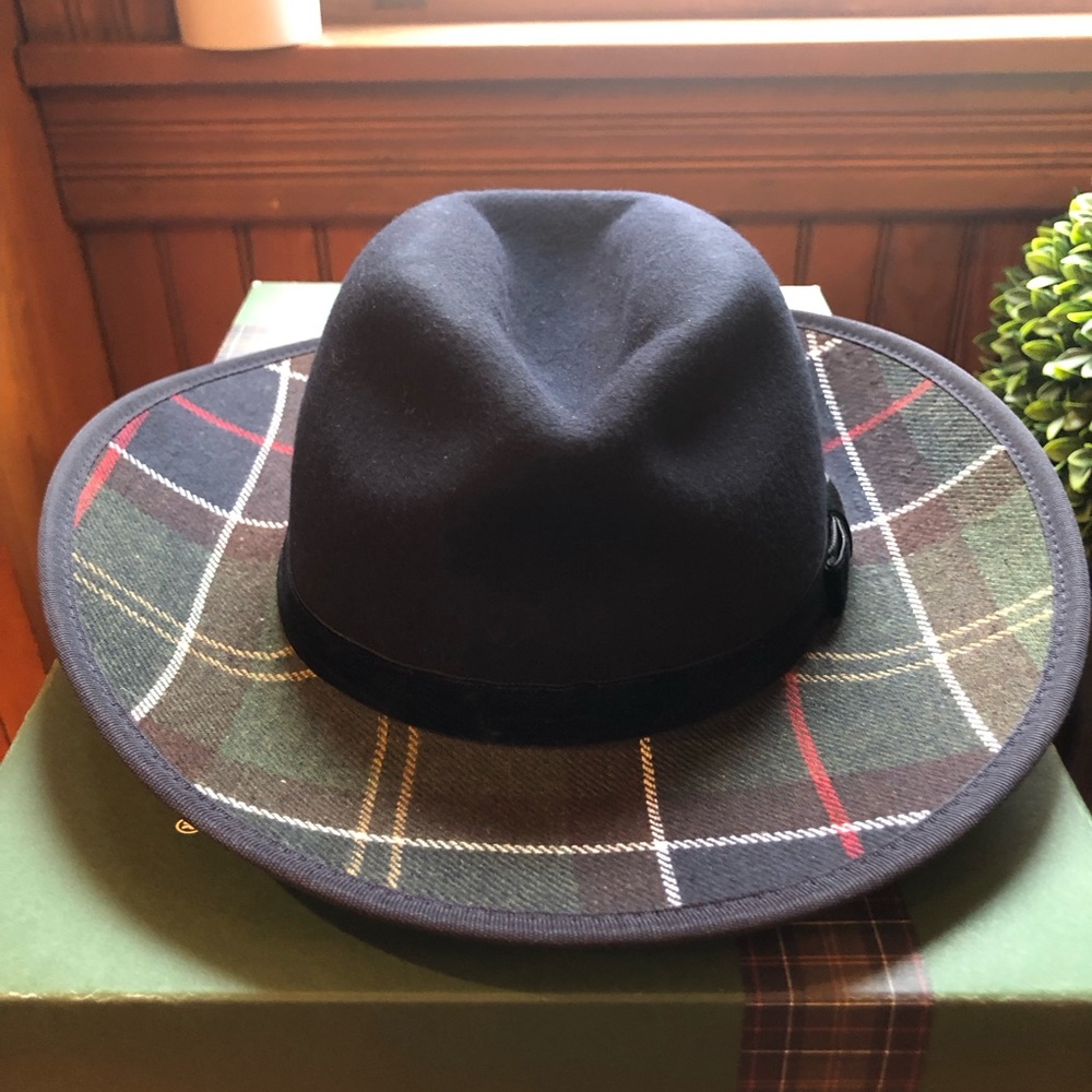 Navy and Plaid Wide Brim Hat